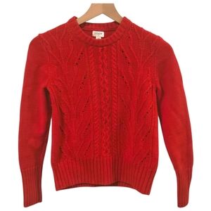 J. Crew Factory Red Pointelle Cable-Front Lambswool Blend Pullover Sweater XS